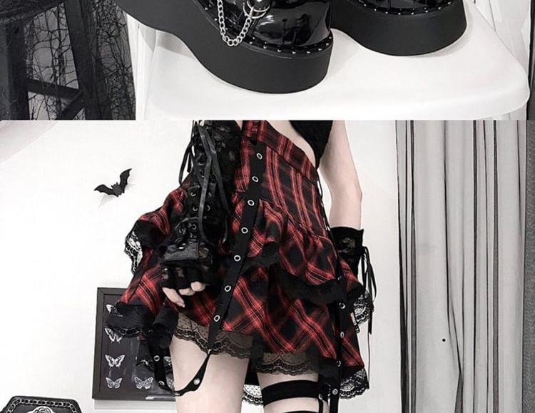 Platform Studded Buckled Cross Lace Up Shoes mySite