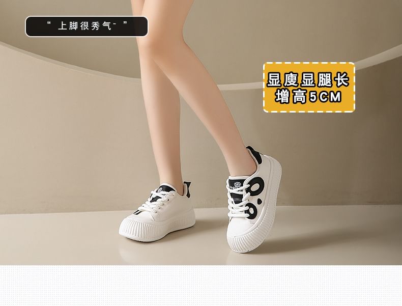 Panda Embroidered Lace-Up Platform Sneakers SpreePicky