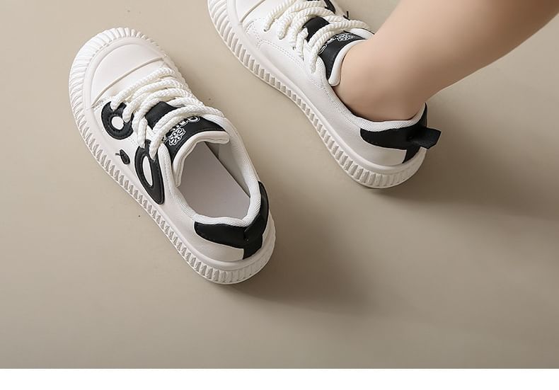 Panda Embroidered Lace-Up Platform Sneakers SpreePicky