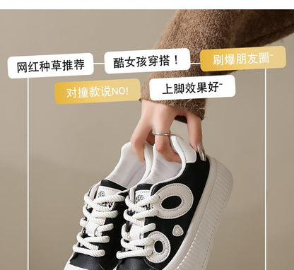 Panda Embroidered Lace-Up Platform Sneakers SpreePicky