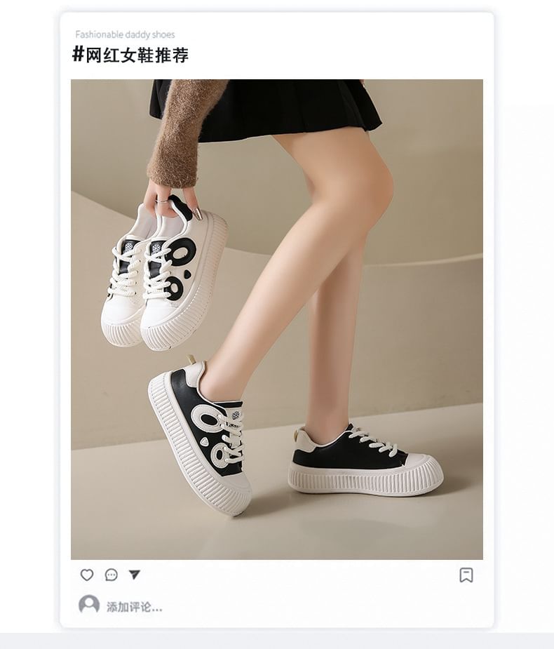 Panda Embroidered Lace-Up Platform Sneakers SpreePicky