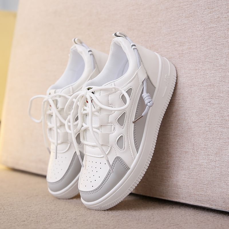 Applique Contrast Trim Lace-Up Platform Sneakers SpreePicky