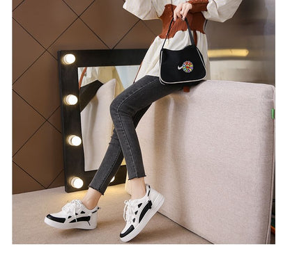 Applique Contrast Trim Lace-Up Platform Sneakers SpreePicky