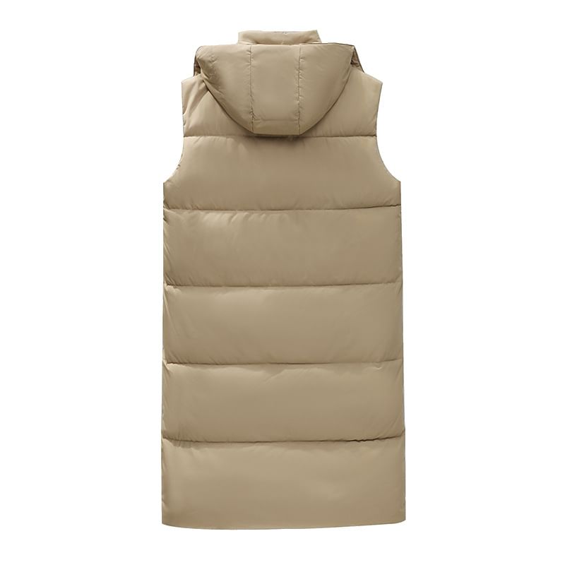 Hooded Plain Long Puffer Vest SpreePicky