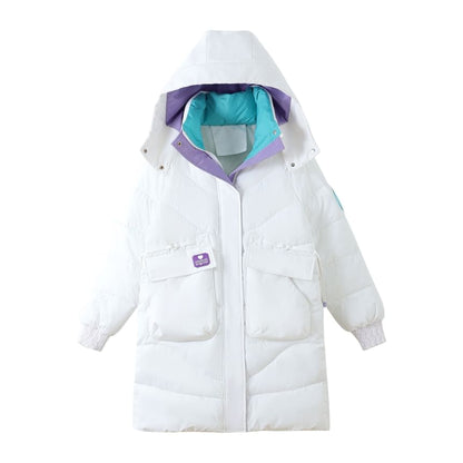 Hooded Color Block Long Puffer Coat SpreePicky