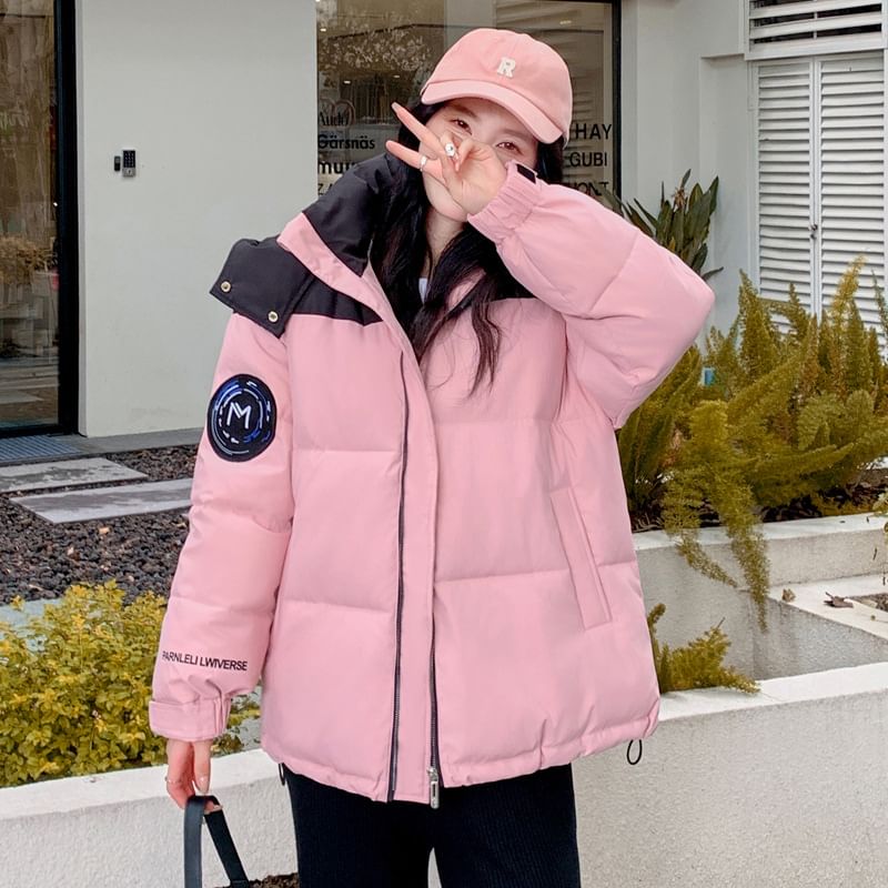 Hooded Two Tone Puffer Jacket SpreePicky