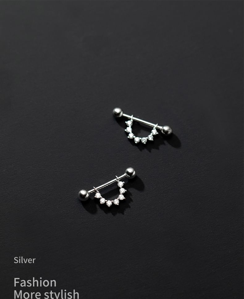 Rhinestone Sterling Silver Barbel Huggie Earring mySite