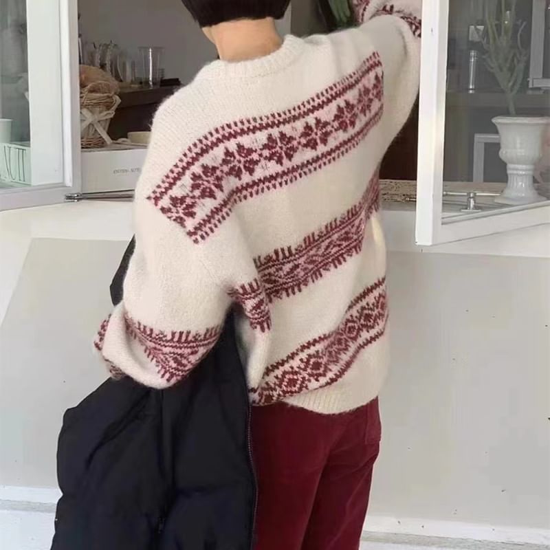 Crewneck Christmas Printed Oversize Sweater SpreePicky