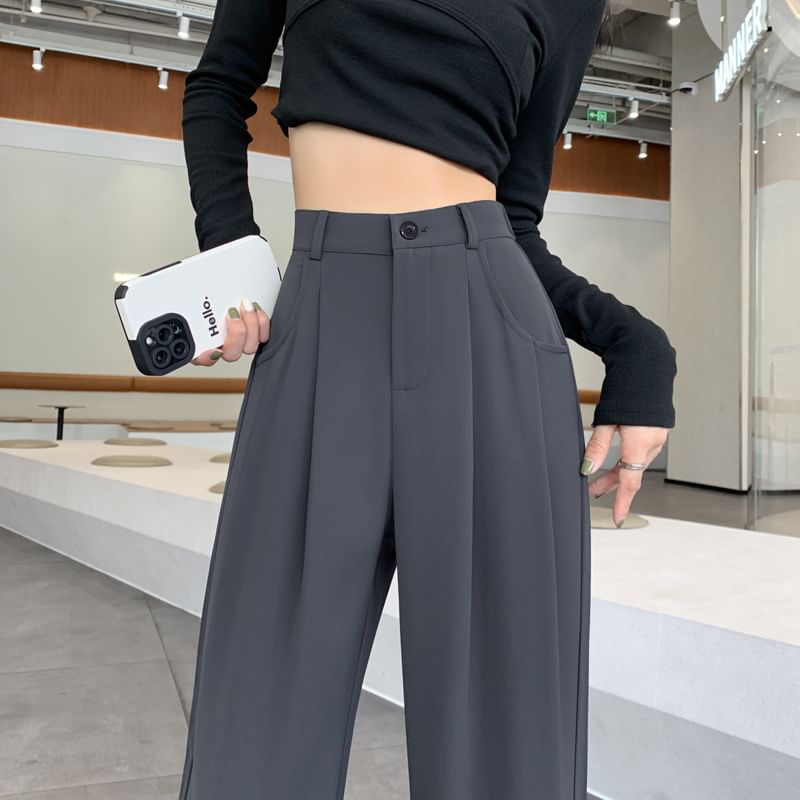 High-Waist Plain Straight Leg Dress Pants SpreePicky