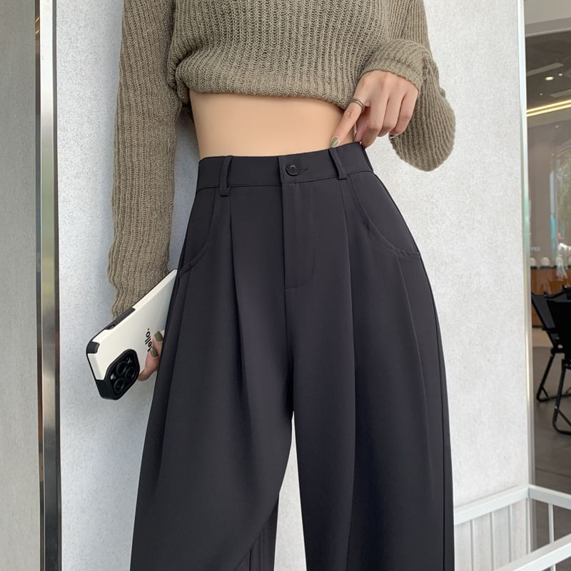 High-Waist Plain Straight Leg Dress Pants SpreePicky