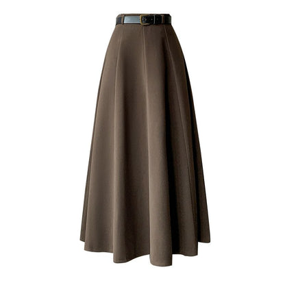 High-Waist Plain Woolen A-Line Skirt SpreePicky