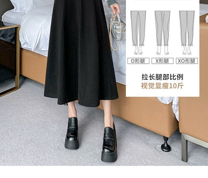 High-Waist Plain Woolen A-Line Skirt SpreePicky