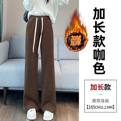 High-Waist Drawstring Fleece Straight Leg Pants SpreePicky