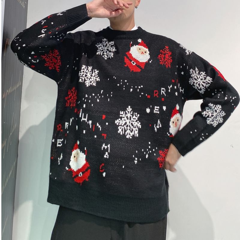 Crewneck Printed Christmas Oversize Sweater SpreePicky