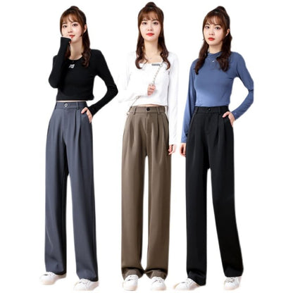 High-Waist Plain Loose Fit Straight Leg Dress Pants SpreePicky