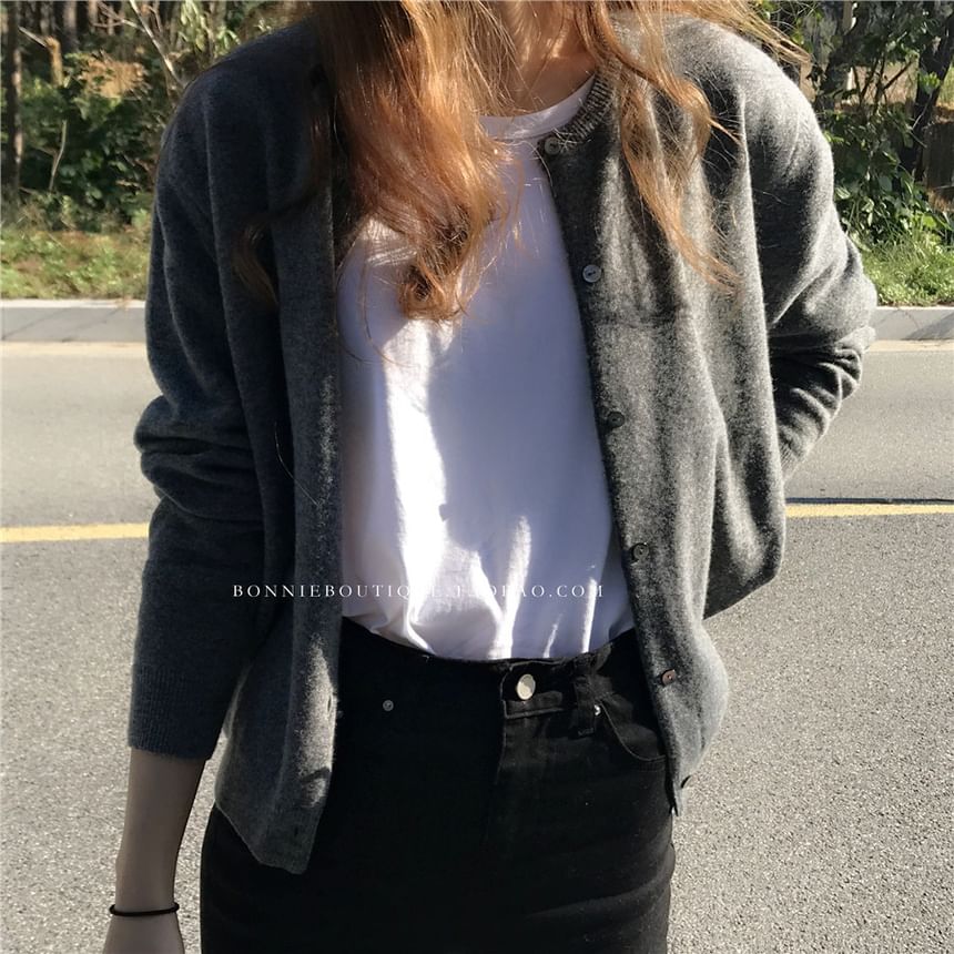 Crewneck Plain Cardigan SpreePicky