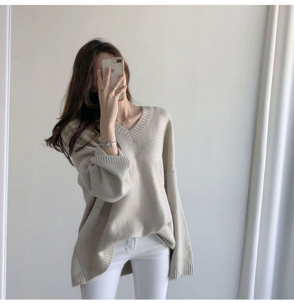 Oversized V-Neck Sweater SpreePicky