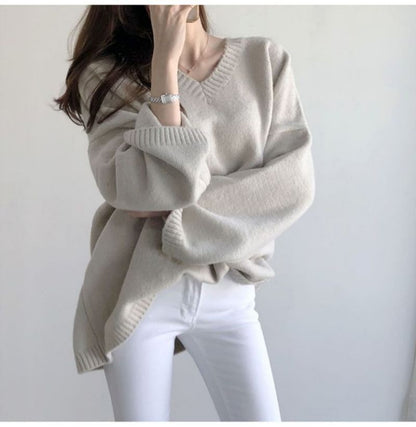 Oversized V-Neck Sweater SpreePicky