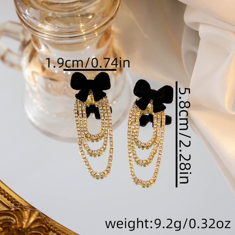 Flocking Bow Rhinestone Chain Alloy Dangle Earring SpreePicky