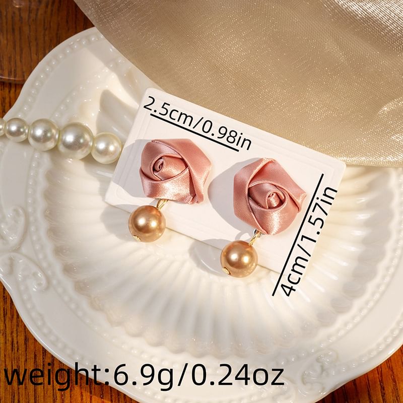 Floral Fabric Faux Pearl Alloy Drop Earring SpreePicky