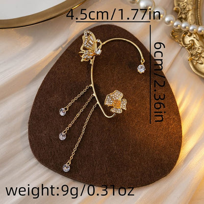 Butterfly Rhinestone Fringed Alloy Ear Cuff SpreePicky