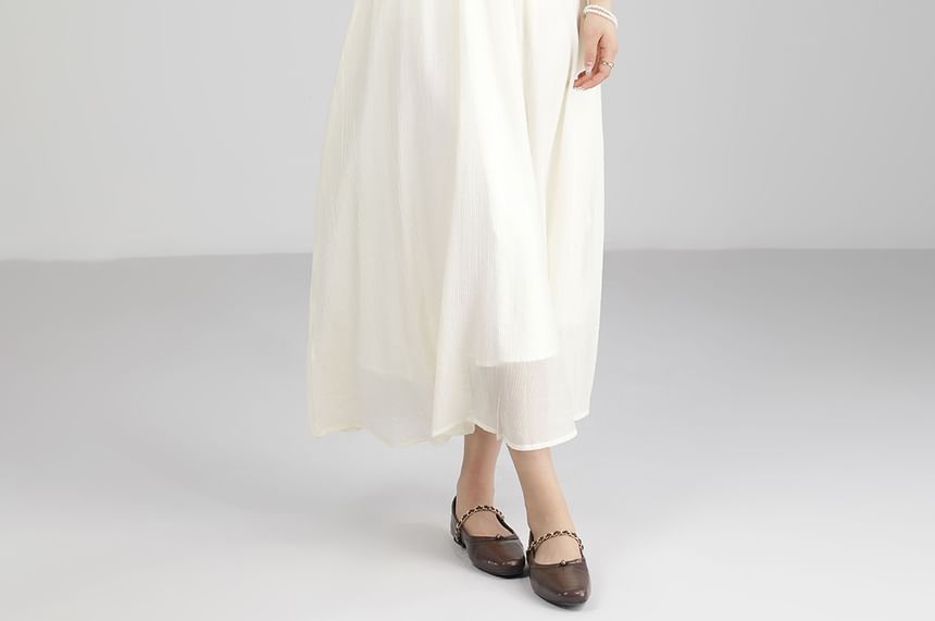 Long-Sleeve Plain Shirt / Spaghetti Strap Plain Maxi A-Line Dress SpreePicky