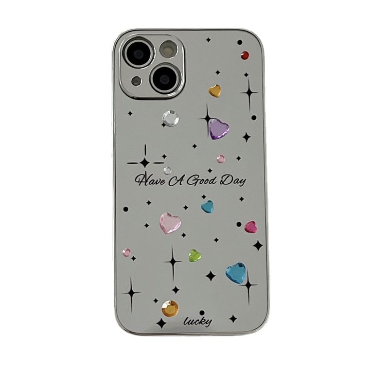 Heart Rhinestone Mirrored Phone Case - iPhone 15 Pro Max / 15 Pro / 15 / 14 Pro Max / 14 Pro / 14 / 13 Pro Max / 13 Pro / 13 / 12 Pro Max / 12 Pro / 12 / 11 Pro Max / 11 SpreePicky