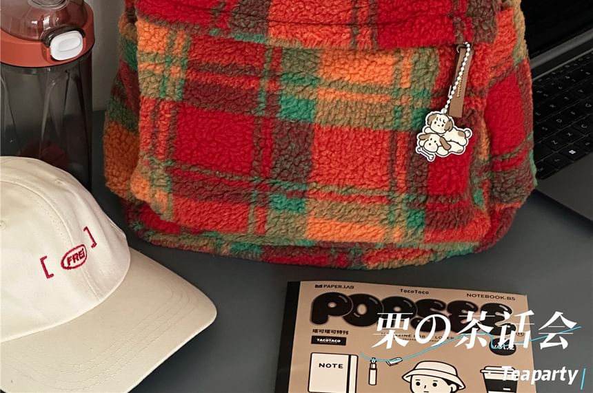 faux Shearling Plaid Backpack / Charm / Set SpreePicky