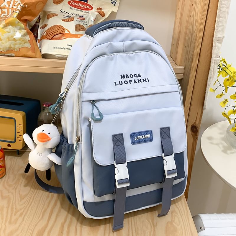 Lettering Paneled Buckled Backpack / Duck Charm / Set SpreePicky