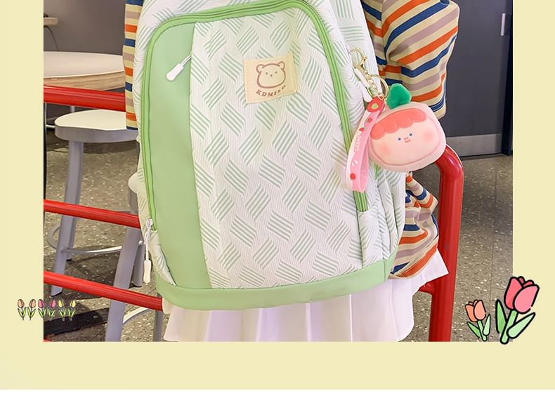 Patterned Paneled Backpack / Peach Charm / Set SpreePicky