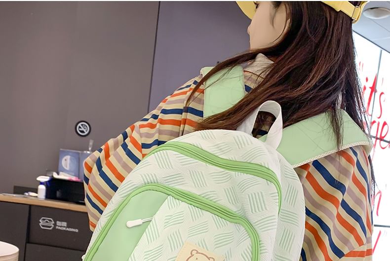 Patterned Paneled Backpack / Peach Charm / Set SpreePicky