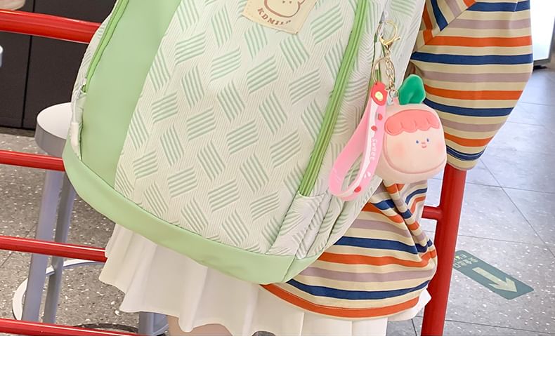 Patterned Paneled Backpack / Peach Charm / Set SpreePicky