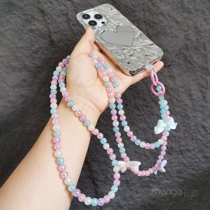 Floral / Bow Faux Gemstone Bead Phone Lanyard with Lanyard Pad SpreePicky