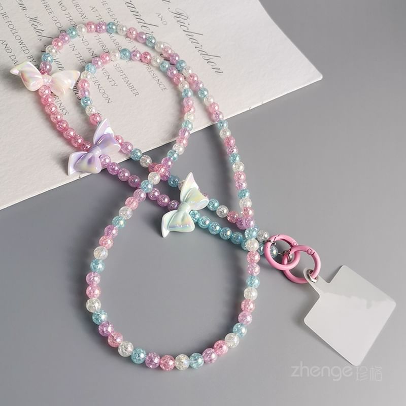 Floral / Bow Faux Gemstone Bead Phone Lanyard with Lanyard Pad SpreePicky