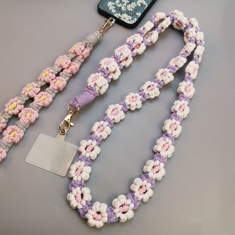 Floral Woven Phone Lanyard with Lanyard Pad SpreePicky