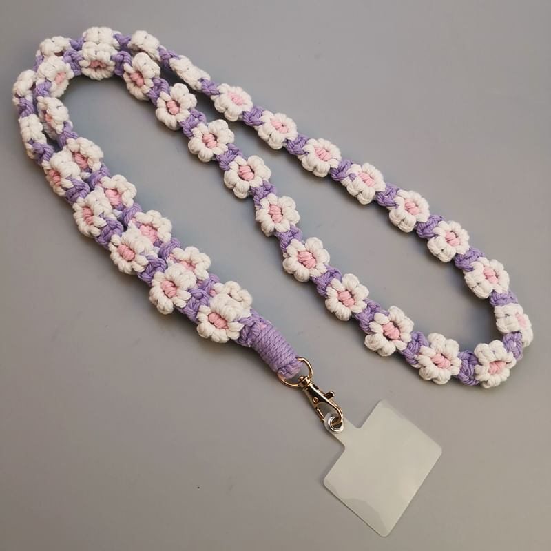 Floral Woven Phone Lanyard with Lanyard Pad SpreePicky