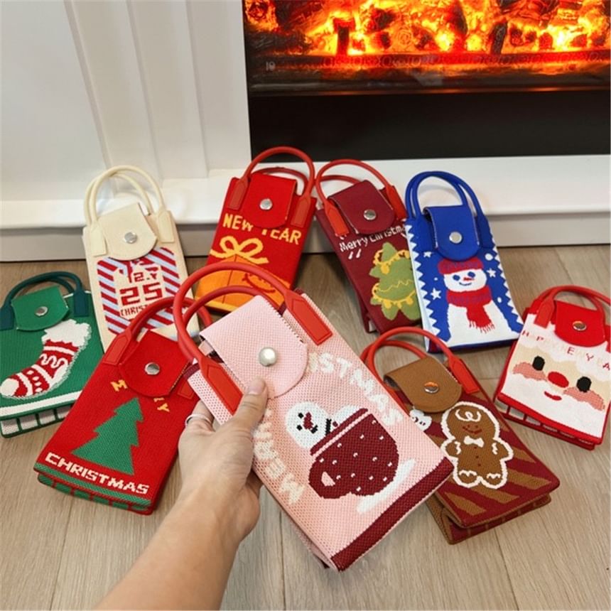 Christmas Print Knit Mobile Phone Crossbody Bag SpreePicky