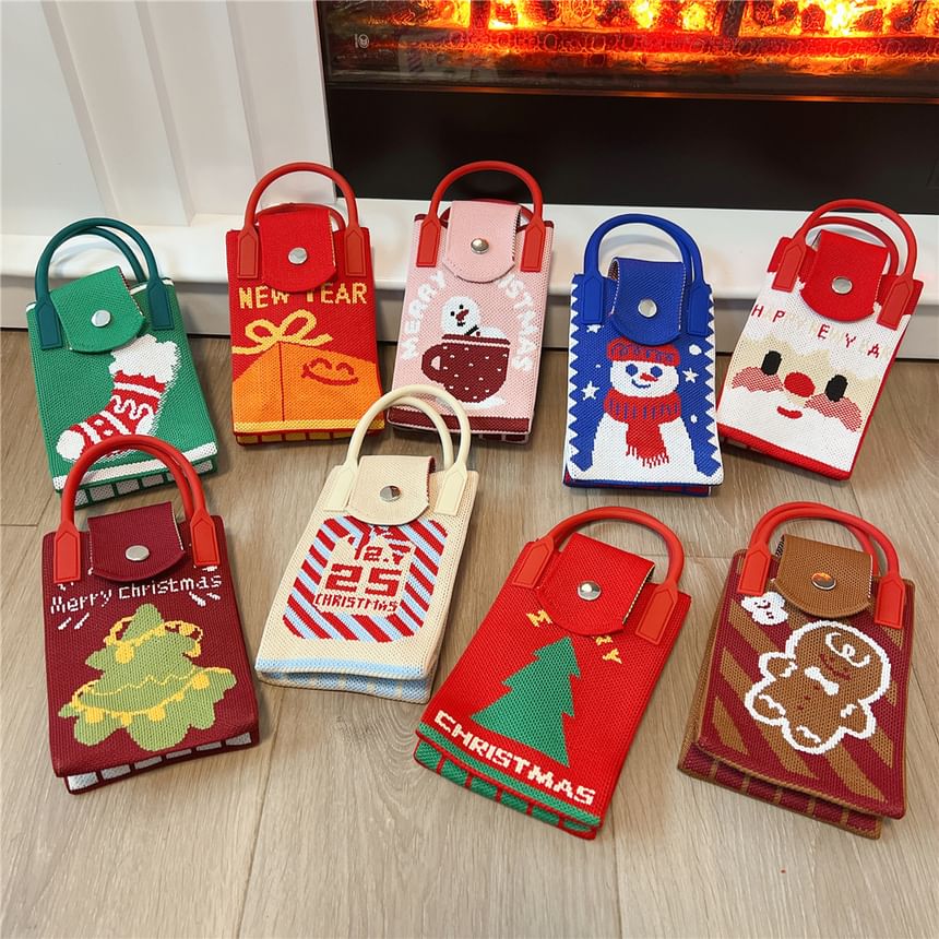 Christmas Print Knit Mobile Phone Crossbody Bag SpreePicky