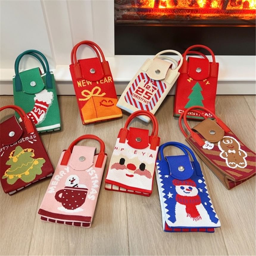 Christmas Print Knit Mobile Phone Crossbody Bag SpreePicky