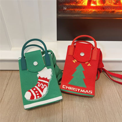 Christmas Print Knit Mobile Phone Crossbody Bag SpreePicky