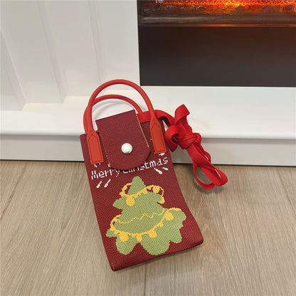 Christmas Print Knit Mobile Phone Crossbody Bag SpreePicky