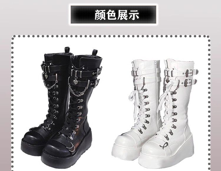 Platform Plain Lace Up Mid Calf Boots mySite