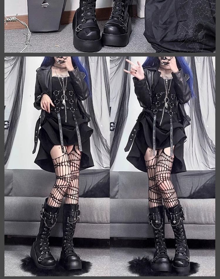 Platform Plain Lace Up Mid Calf Boots mySite