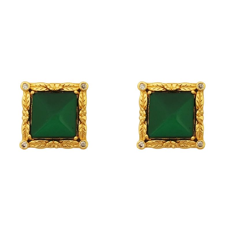 Square Faux Cat Eye Stone Rhinestone Alloy Stud Earring SpreePicky