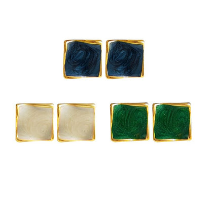 Square Glaze Alloy Stud Earring SpreePicky