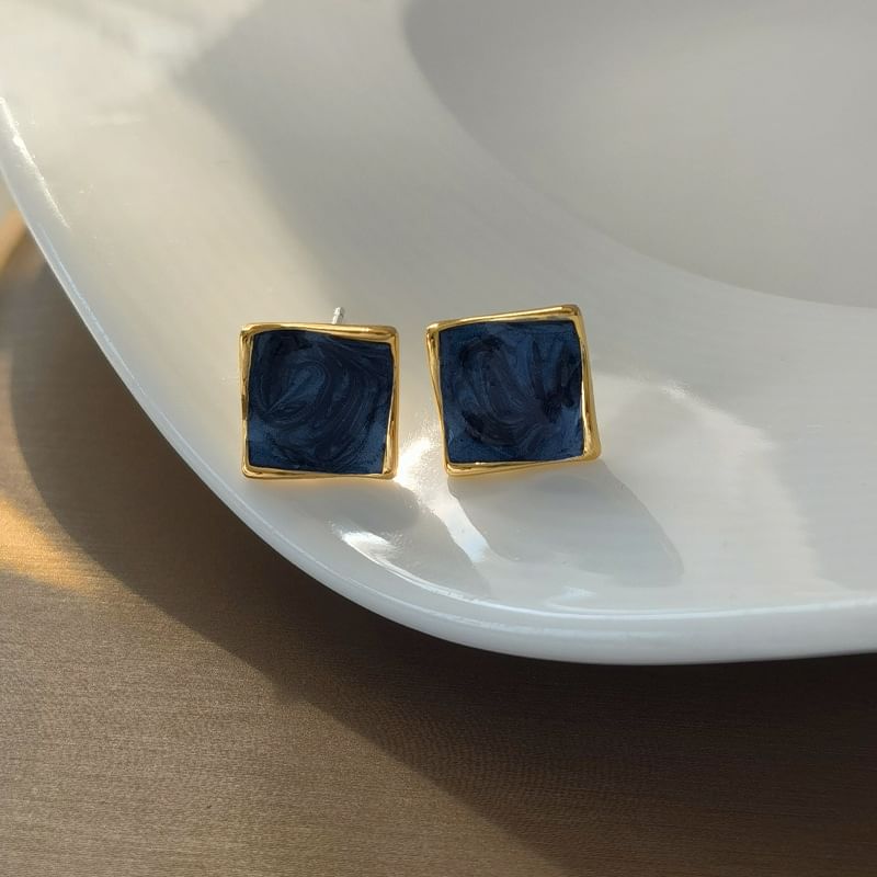 Square Glaze Alloy Stud Earring SpreePicky