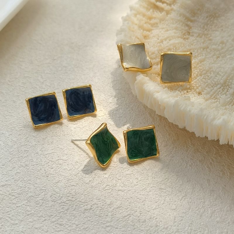 Square Glaze Alloy Stud Earring SpreePicky