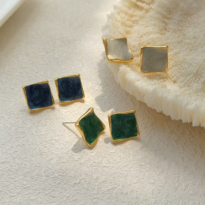 Square Glaze Alloy Stud Earring SpreePicky