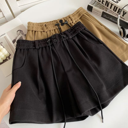 Drawstring Waist Plain Shorts mySite