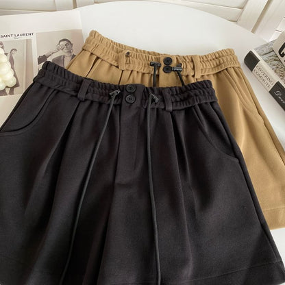 Drawstring Waist Plain Shorts mySite